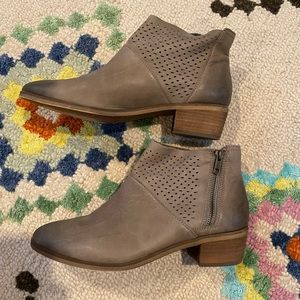 hinge Perforated Taupe Leather Ankle Booties